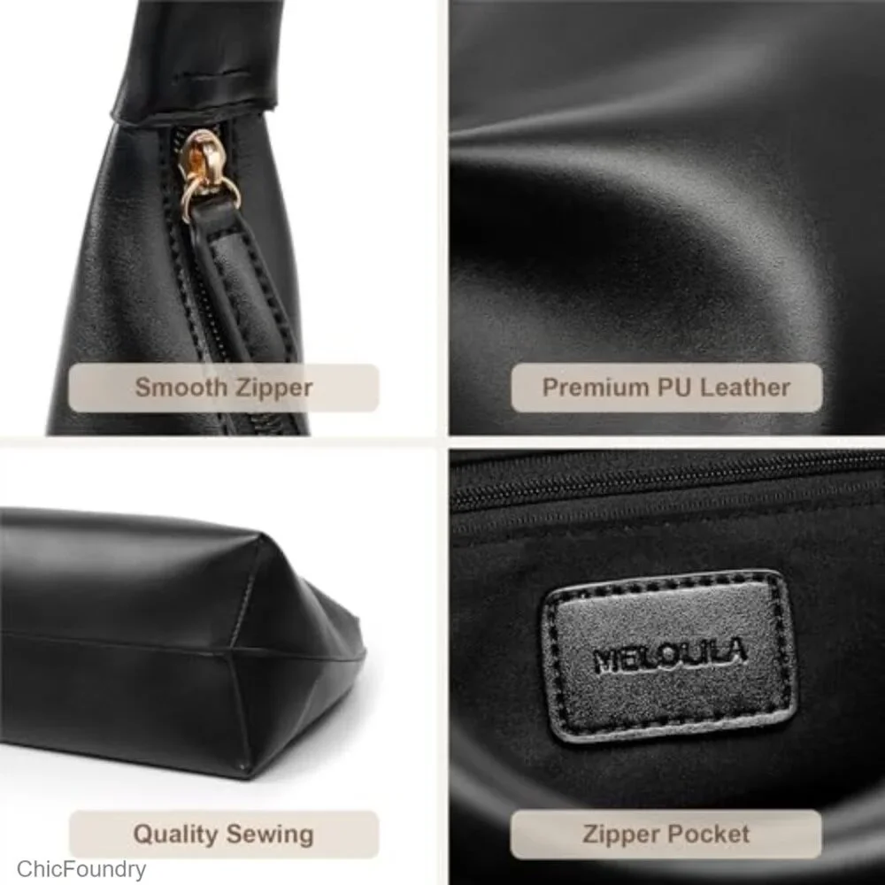 Small Hobo Bag PU Leather Shoulder Purse with Zipper Compartments